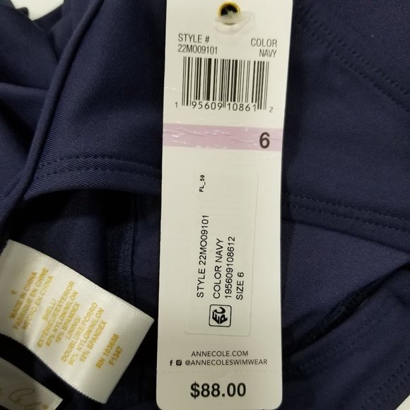 Anne Cole V-Neck Crossback One-Piece Swimsuit - Navy Size 6 - Picture 8 of 9